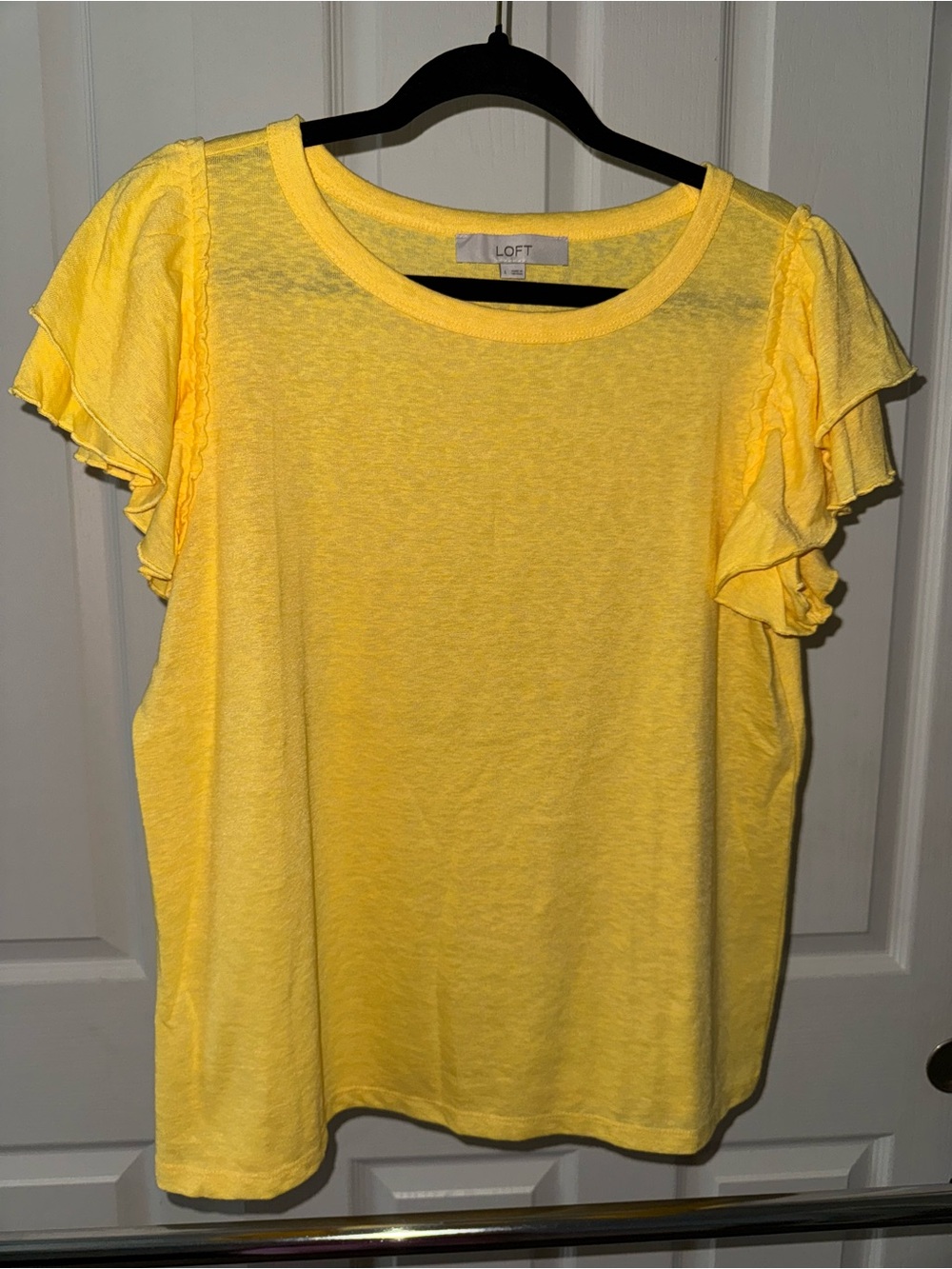 LOFT Yellow Ruffle Sleeve Short-Sleeve Tee